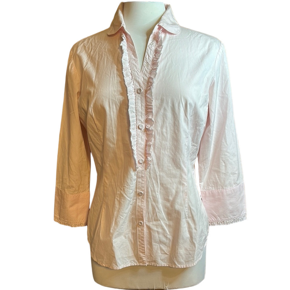 Lilly Pulitzer Pink Ruffle Button-Down Blouse Size 12 Cotton Resort Cruise Prepp